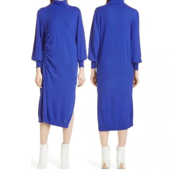 NWT TED BAKER LONDON AAVVAA Sweater Turtleneck Dress Blue Ruched Ted 2 = US 6 - Picture 4 of 13